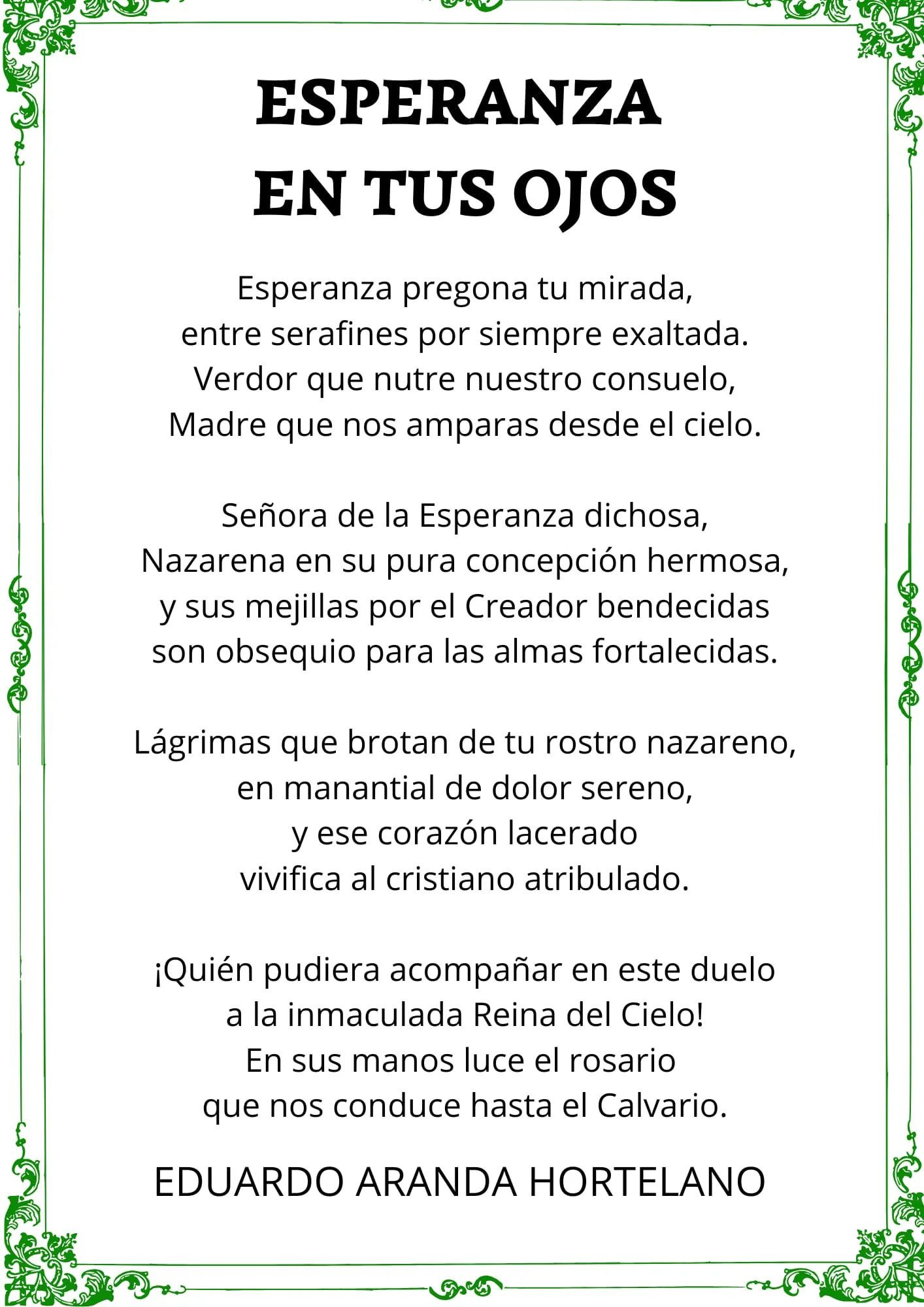 Lámina del poema «Esperanza en tus ojos», firmada por Eduardo Aranda Hortelano.