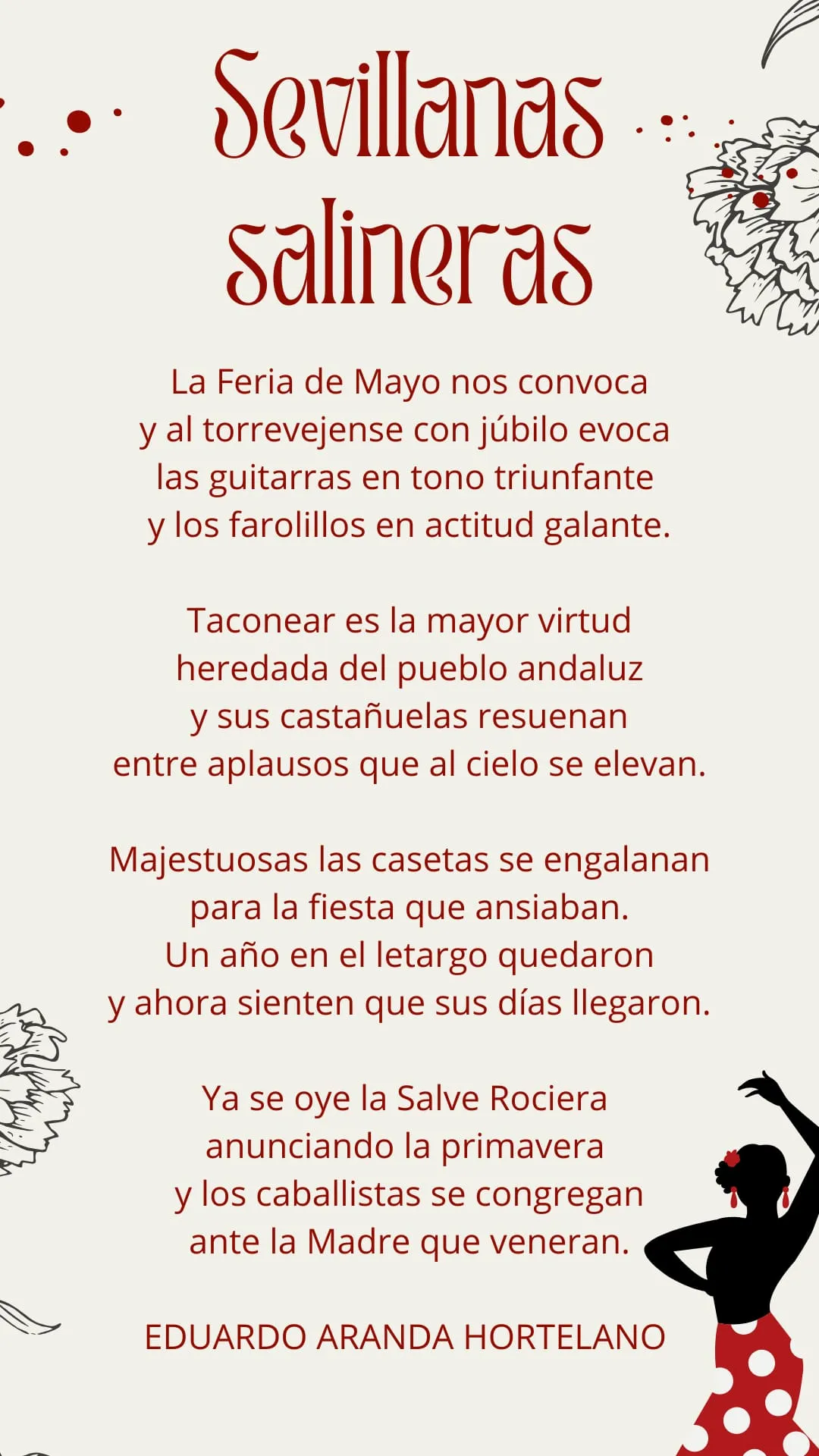 Lámina del poema «Sevillanas salineras», firmada por Eduardo Aranda Hortelano.